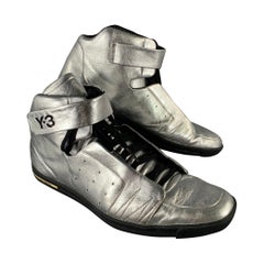 Y-3 Size 10.5 Silver Shimmery Leather High Top Sneakers