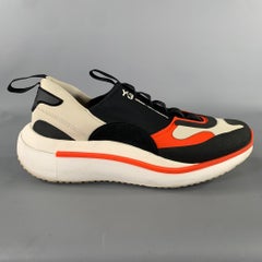 Y-3 Size 12 Black Orange & White Layered Canvas Slip On Sneakers