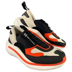 Y-3 Size 12 Black Orange & White Layered Canvas Slip On Sneakers