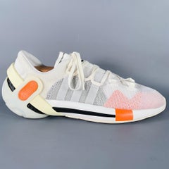 Y-3 Size 12 White Black Orange Color Block Mesh Lace-Up Sneakers