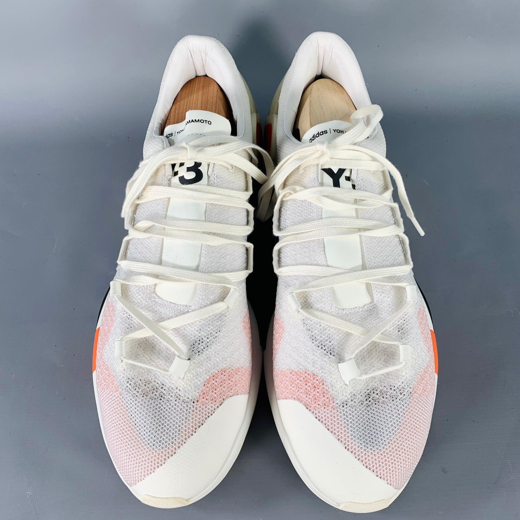 Y-3 Größe 12 Weiß Schwarz Orange Farbe Block Mesh Lace-Up Sneakers im Zustand „Hervorragend“ im Angebot in San Francisco, CA