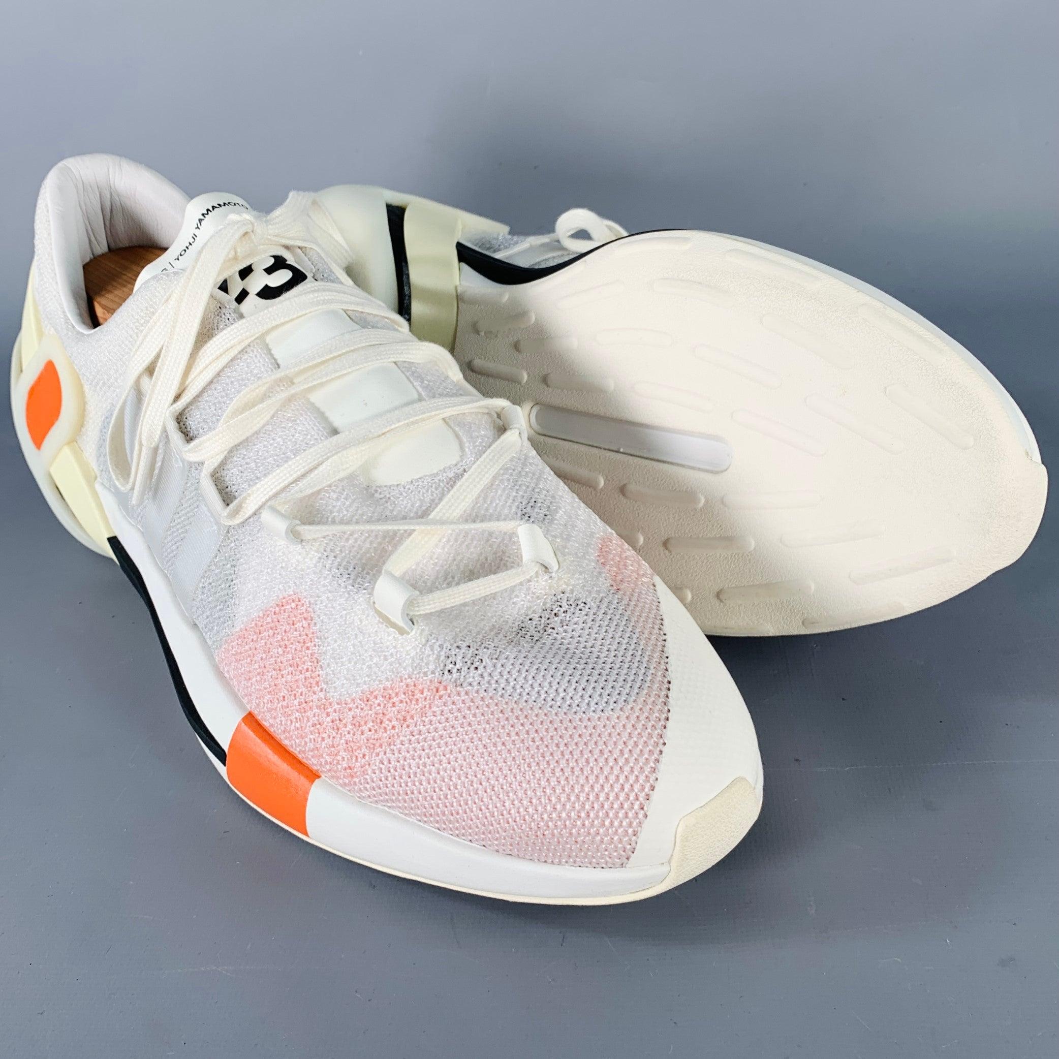 Y-3 Größe 12 Weiß Schwarz Orange Farbe Block Mesh Lace-Up Sneakers Herren im Angebot