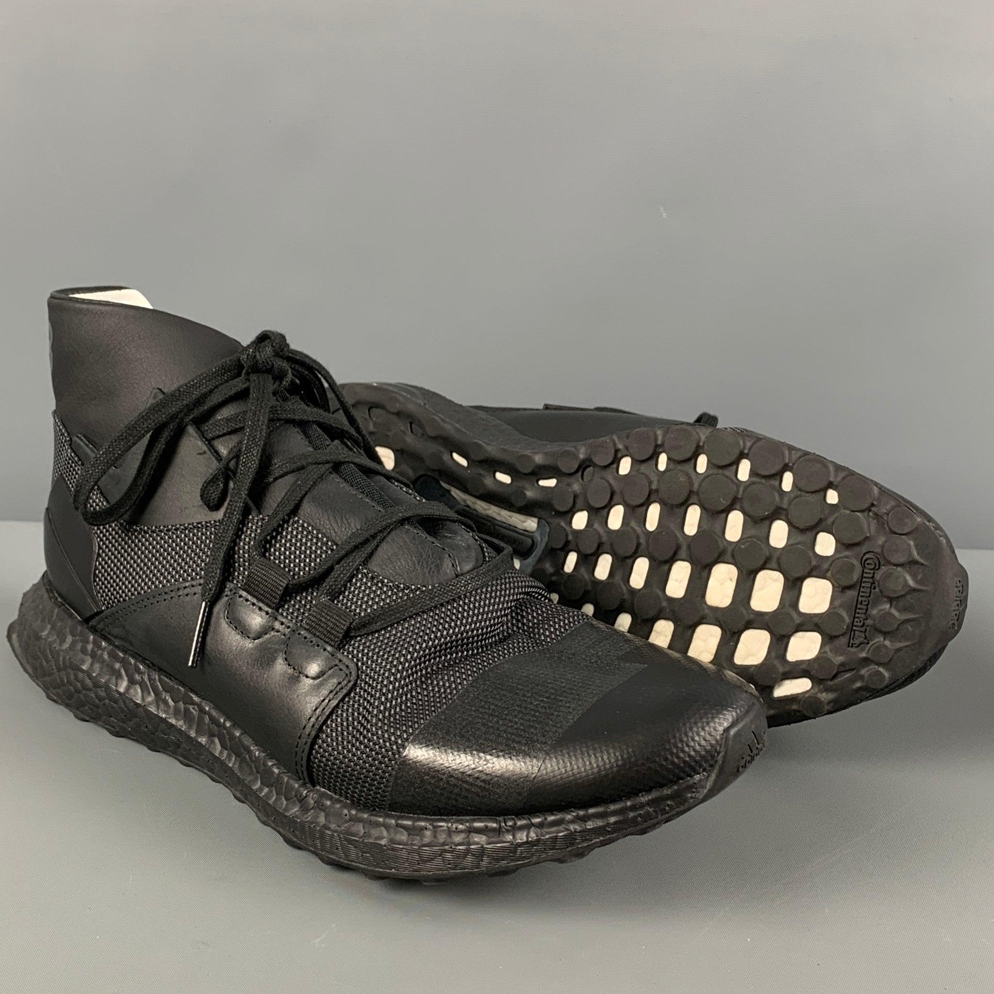 Y-3 Size 9.5 Black Mixed Materials Kozoko High Sneakers In Good Condition In San Francisco, CA