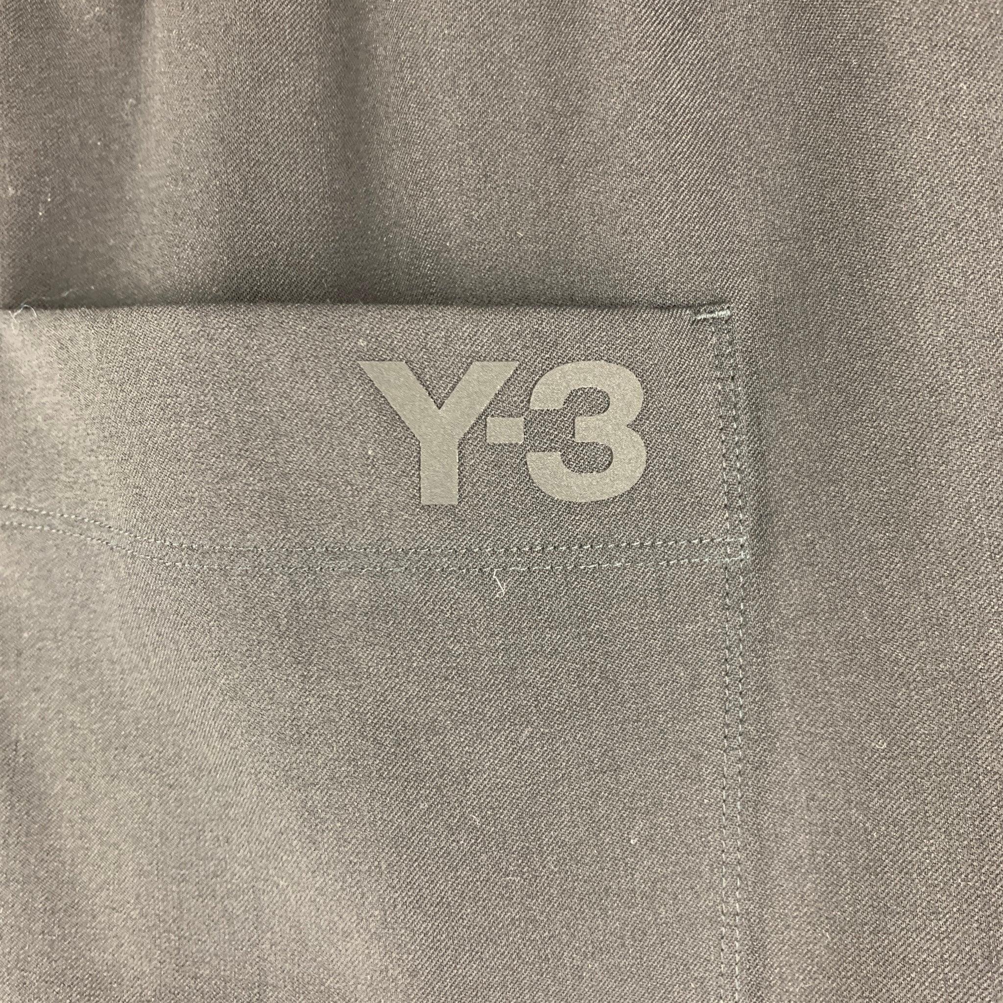 Y-3 Size L Black Solid Wool Polyester Elastic Waistband Casual Pants In Excellent Condition For Sale In San Francisco, CA