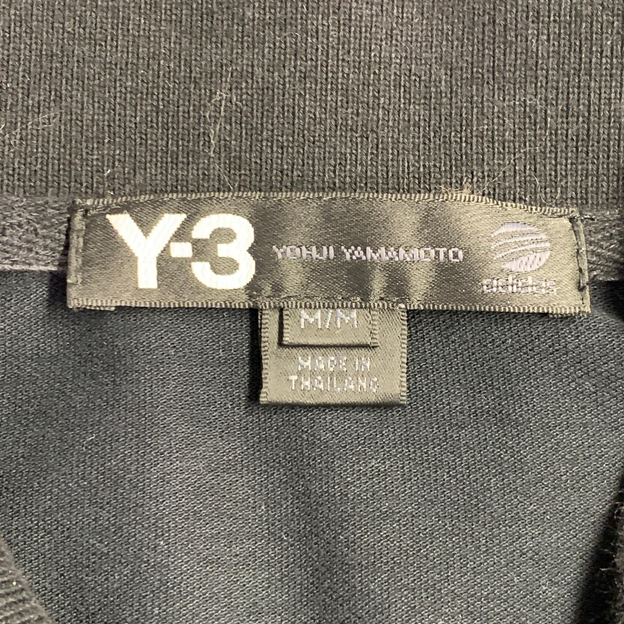 Uomo Polo Y-3 taglia M in cotone nero con logo a mezza abbottonatura in vendita