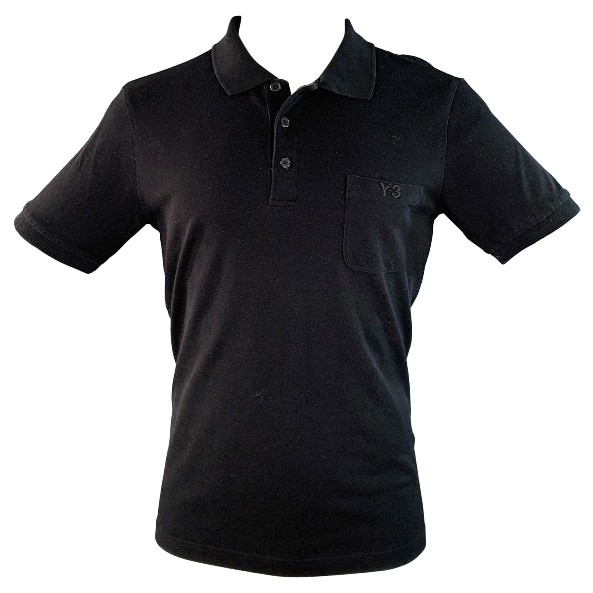 Polo Y-3 taglia M in cotone nero con una tasca e mezza abbottonatura in vendita