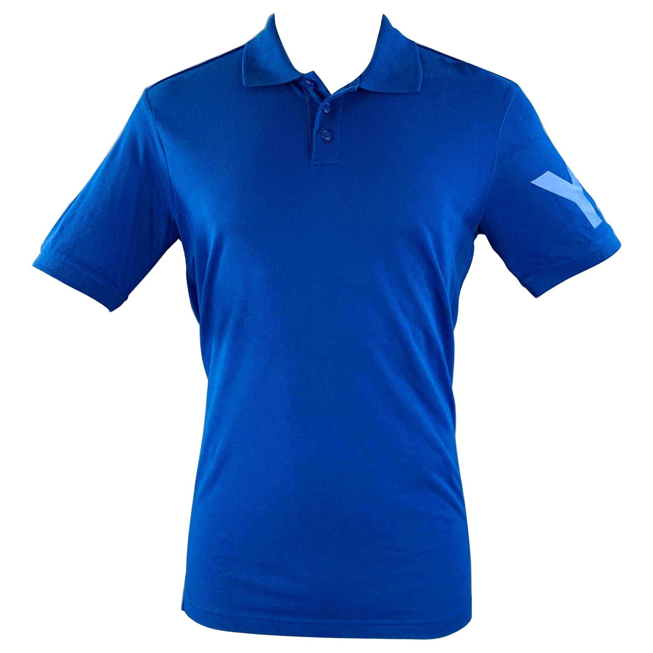 Polo Y-3 taglia M in cotone blu con logo a mezza abbottonatura