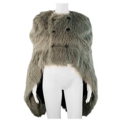 Y-3 Size M Grey Black Shaggy Faux Fur Double Breasted Cocoon Cape Vest