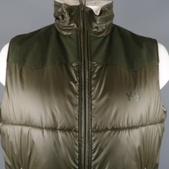 Y-3 XL Olive Solid Two Toned Nylon Zip Up & Hood Vest