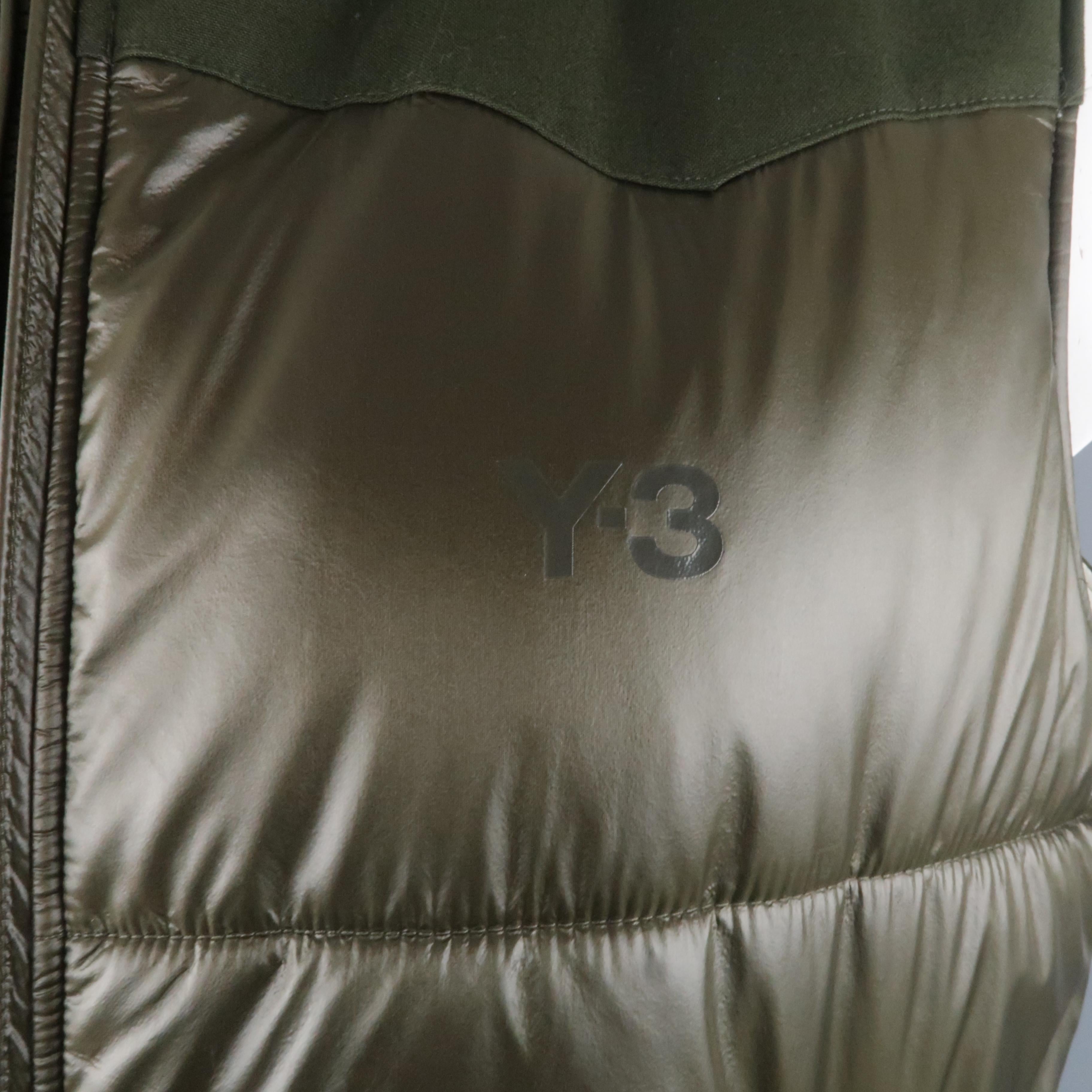 Gray Y-3 XL Olive Solid Two Toned Nylon Zip Up & Hood Vest
