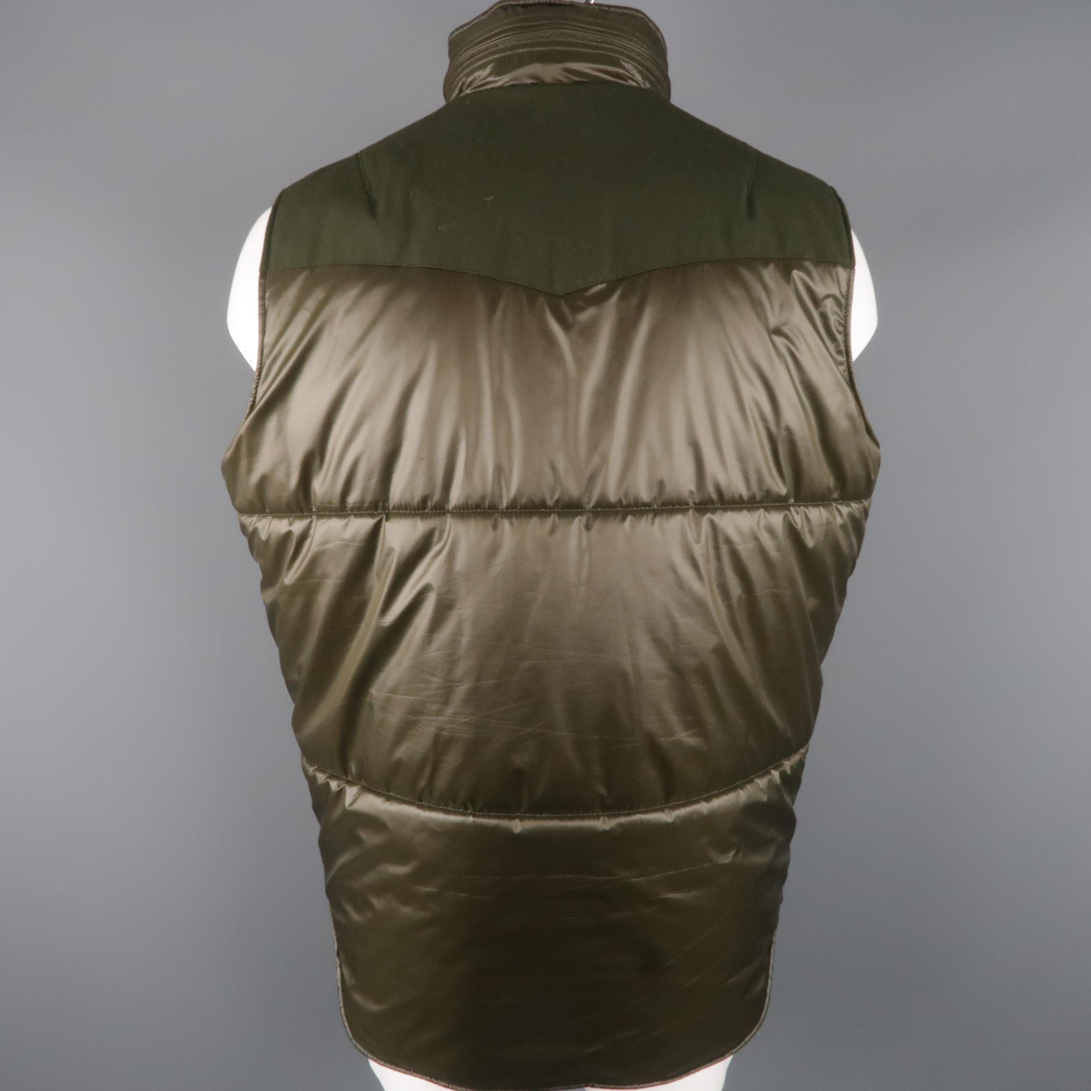 Men's Y-3 XL Olive Solid Two Toned Nylon Zip Up & Hood Vest