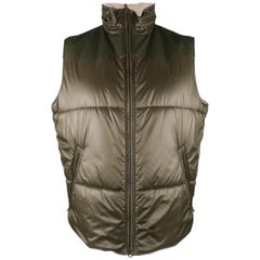 Y-3 XL Olive Solid Two Toned Nylon Zip Up & Hood Vest