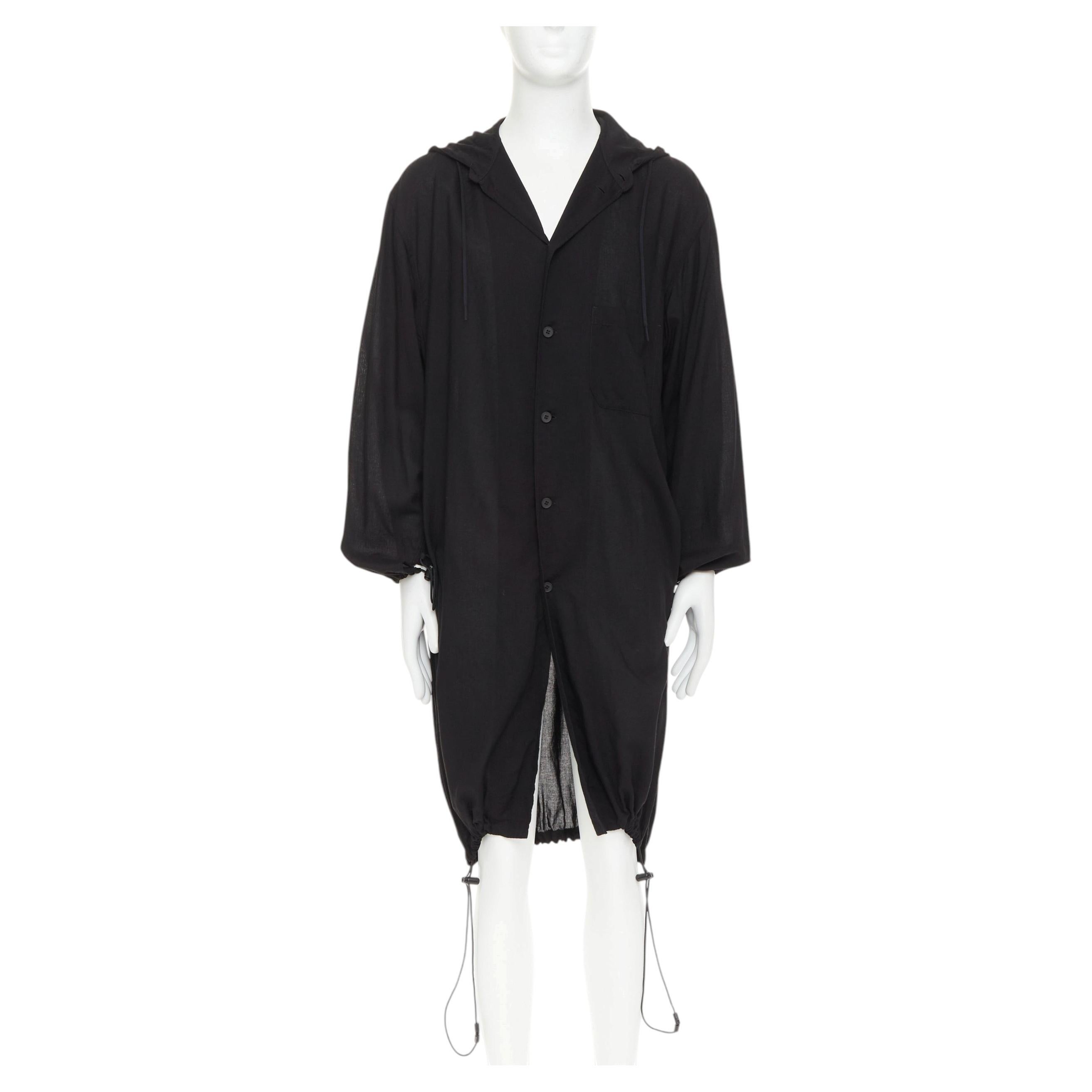 Y-3 YOHJI YAMAMOTO black hooded drawstring hem button down shirt jacket M