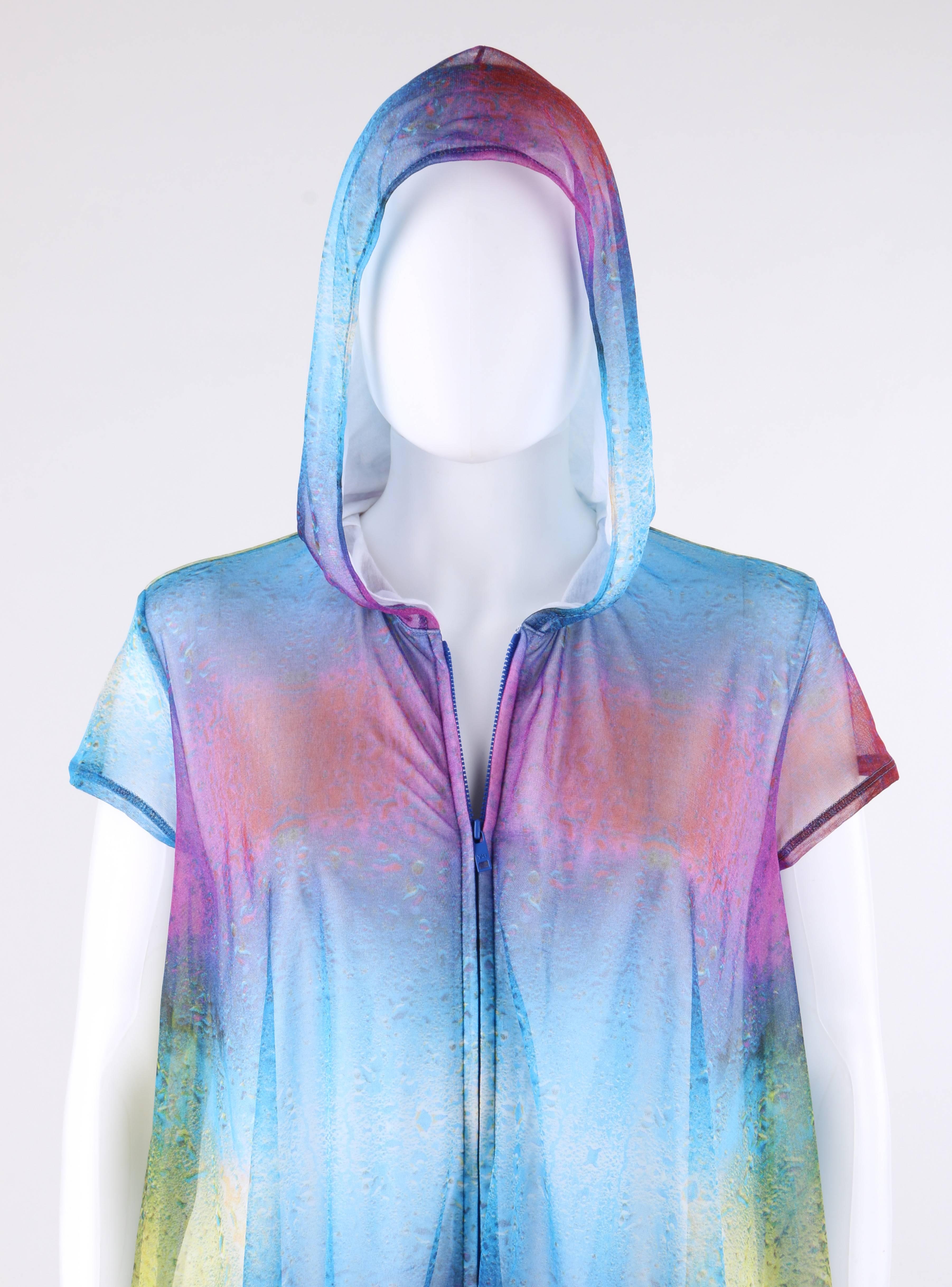 Purple Y-3 YOHJI YAMAMOTO S/S 2014 Abstract Print Mesh Hooded Bubble Hem Jacket / Dress