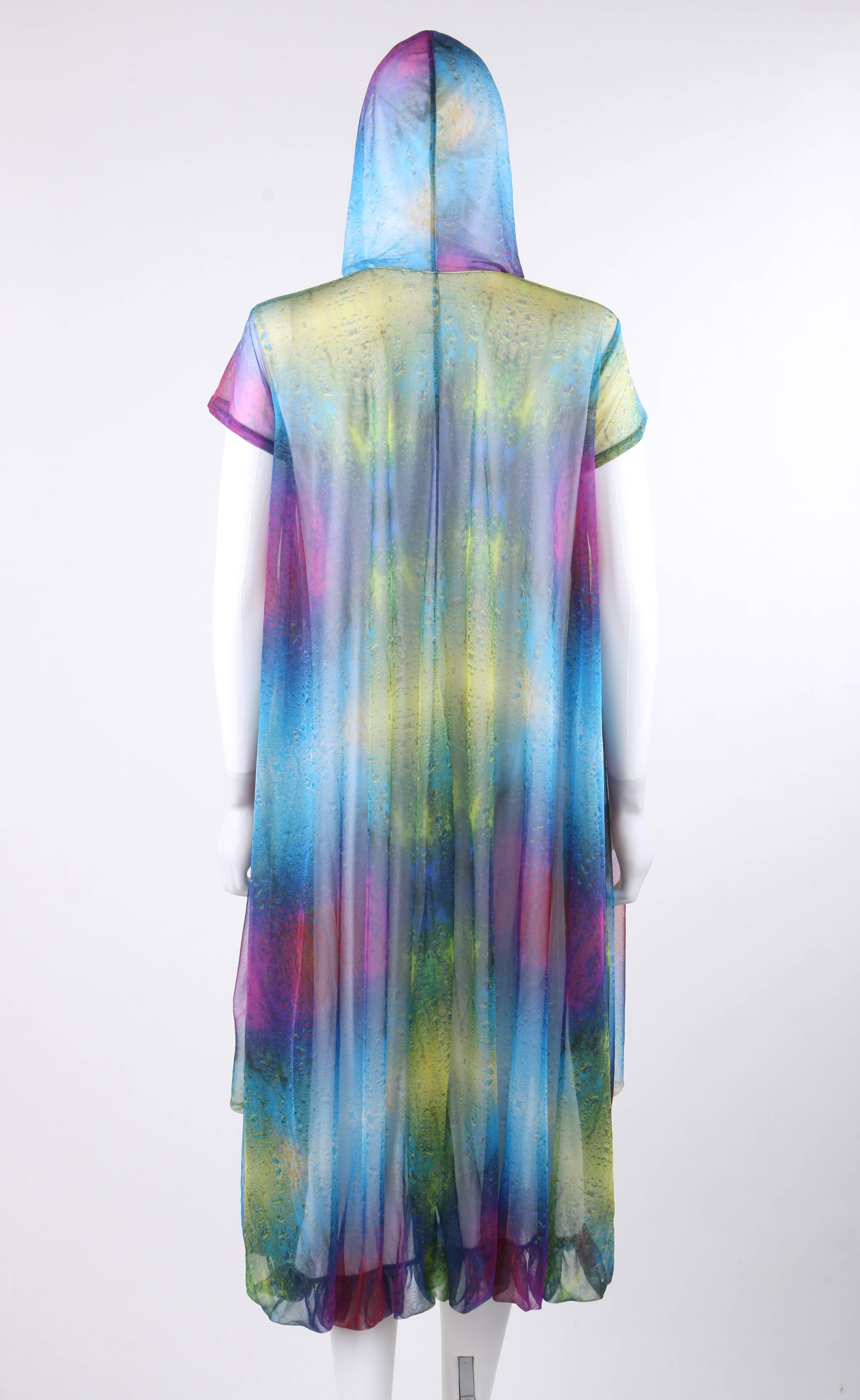 Women's Y-3 YOHJI YAMAMOTO S/S 2014 Abstract Print Mesh Hooded Bubble Hem Jacket / Dress