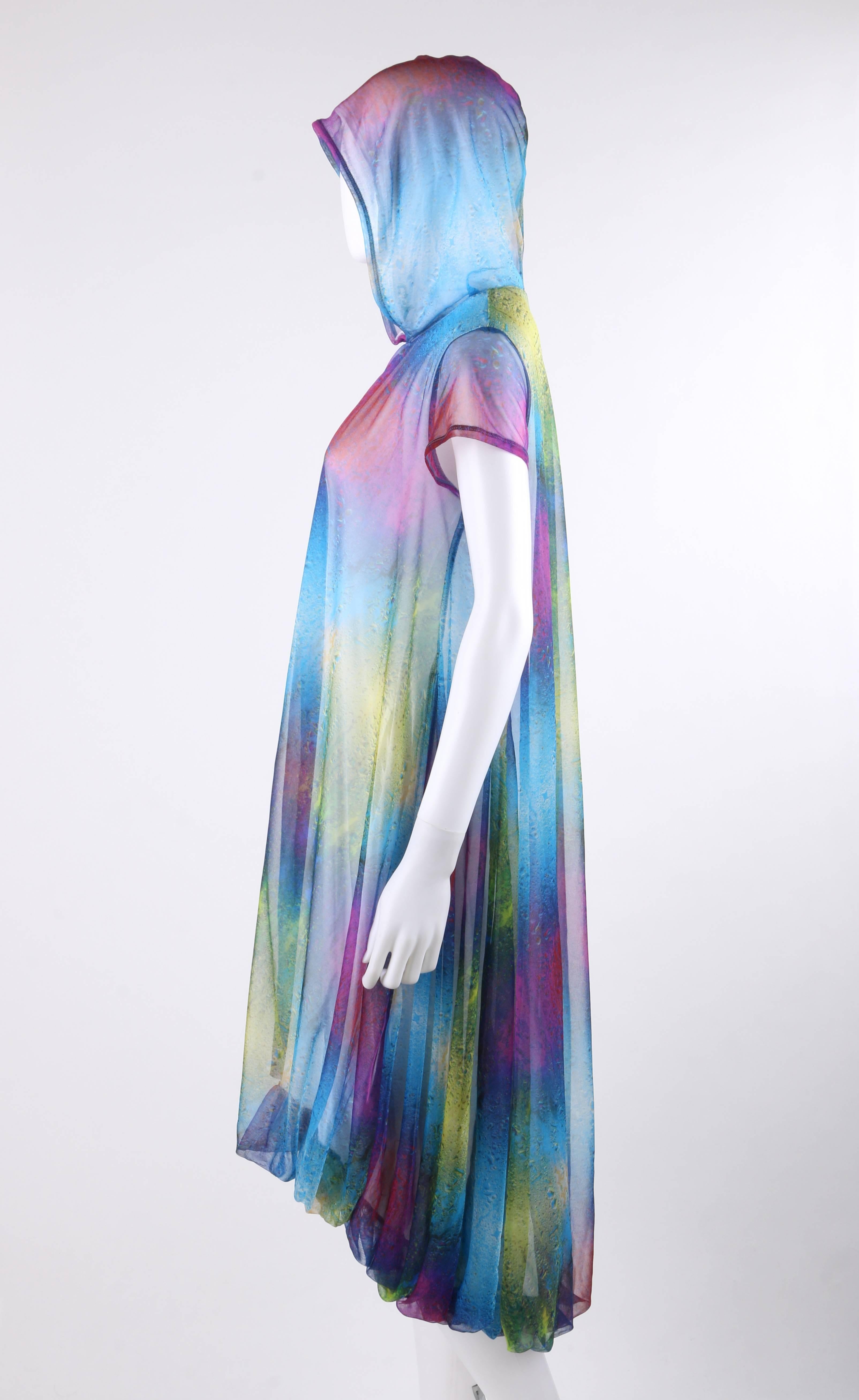 Y-3 YOHJI YAMAMOTO S/S 2014 Abstract Print Mesh Hooded Bubble Hem Jacket / Dress 1