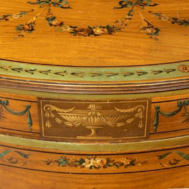 Y A Pair of Polychrome Decorated Satinwood Demi-Lune Commodes, 20th Century For Sale 2