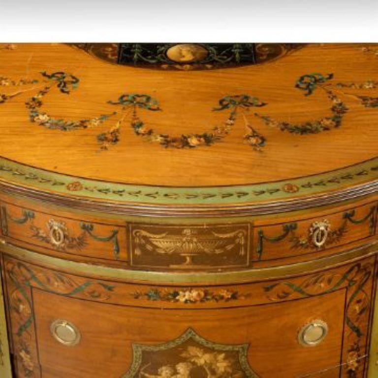 Y A Pair of Polychrome Decorated Satinwood Demi-Lune Commodes, 20th Century For Sale 4
