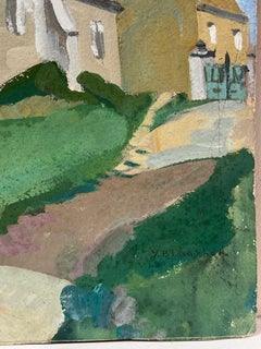 1930s French Gouache Painting of Village Church, Impressionist Style