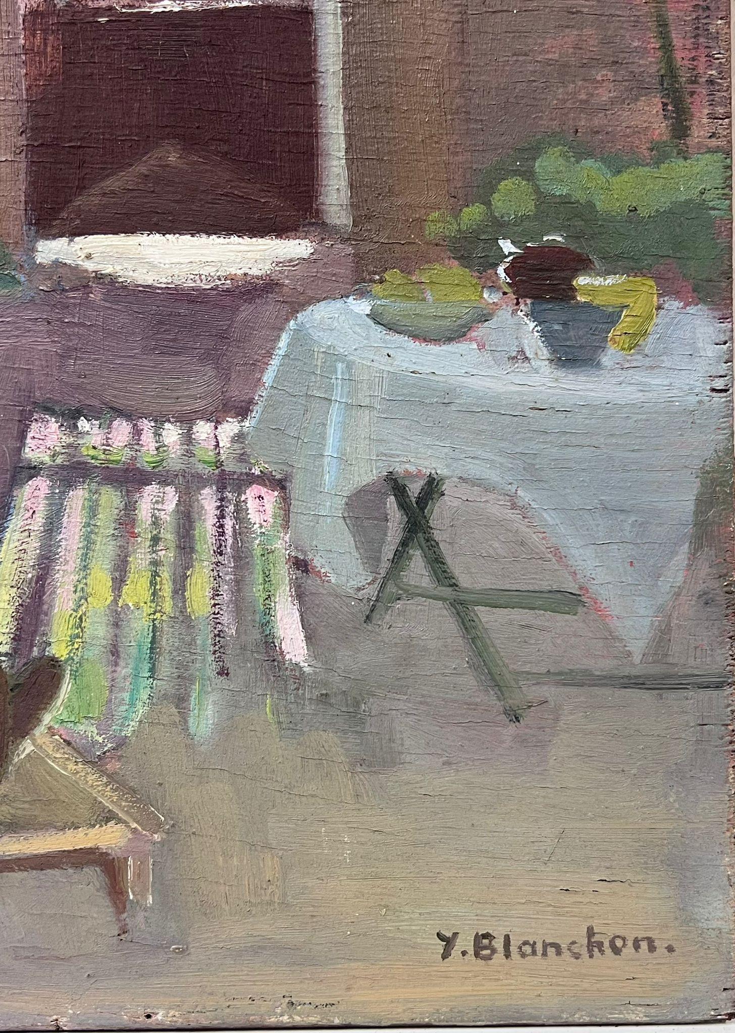 Lady in Red, française impressionniste des années 1930, allongée dans un abat-jour de jardin - Impressionnisme Painting par Y. Blanchon