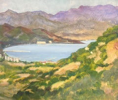 1930's French Impressionist Mountains Surrounding The Blue Sea Landschaft  