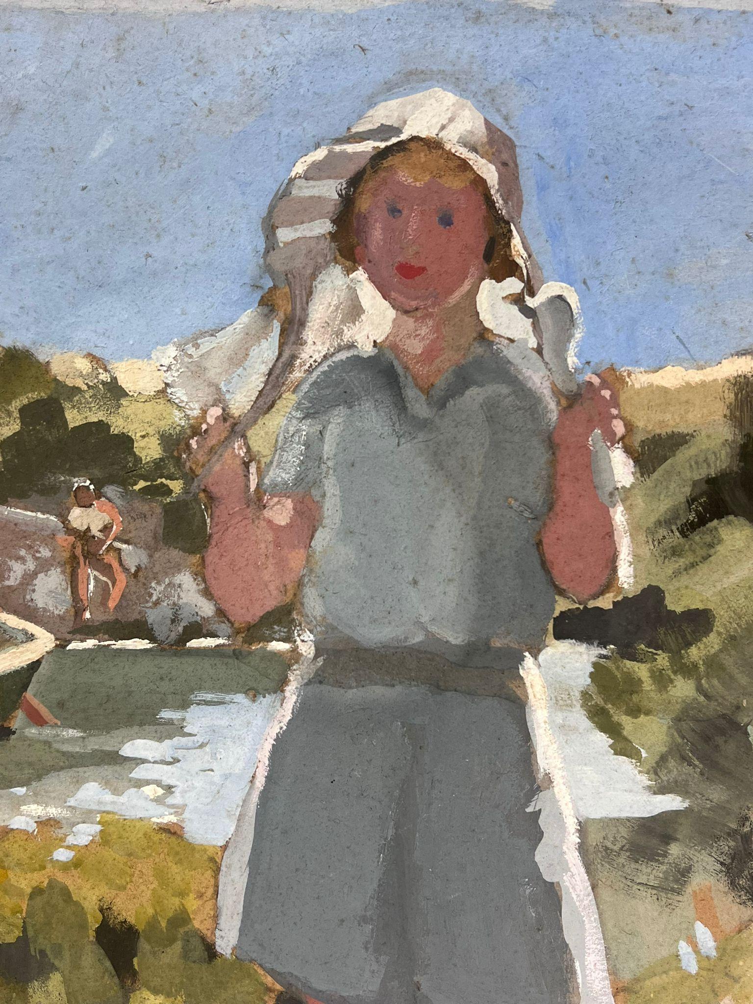 Der Küstenhafen
von Y. Blanchon, französischer Impressionist der 1930er Jahre 
Ölgemälde auf Karton, ungerahmt
Gemälde: 15 x 17,5 Zoll
Provenienz: aus einer großen Privatsammlung dieses Künstlers in Nordfrankreich
mit altem Ausstellungsetikett
