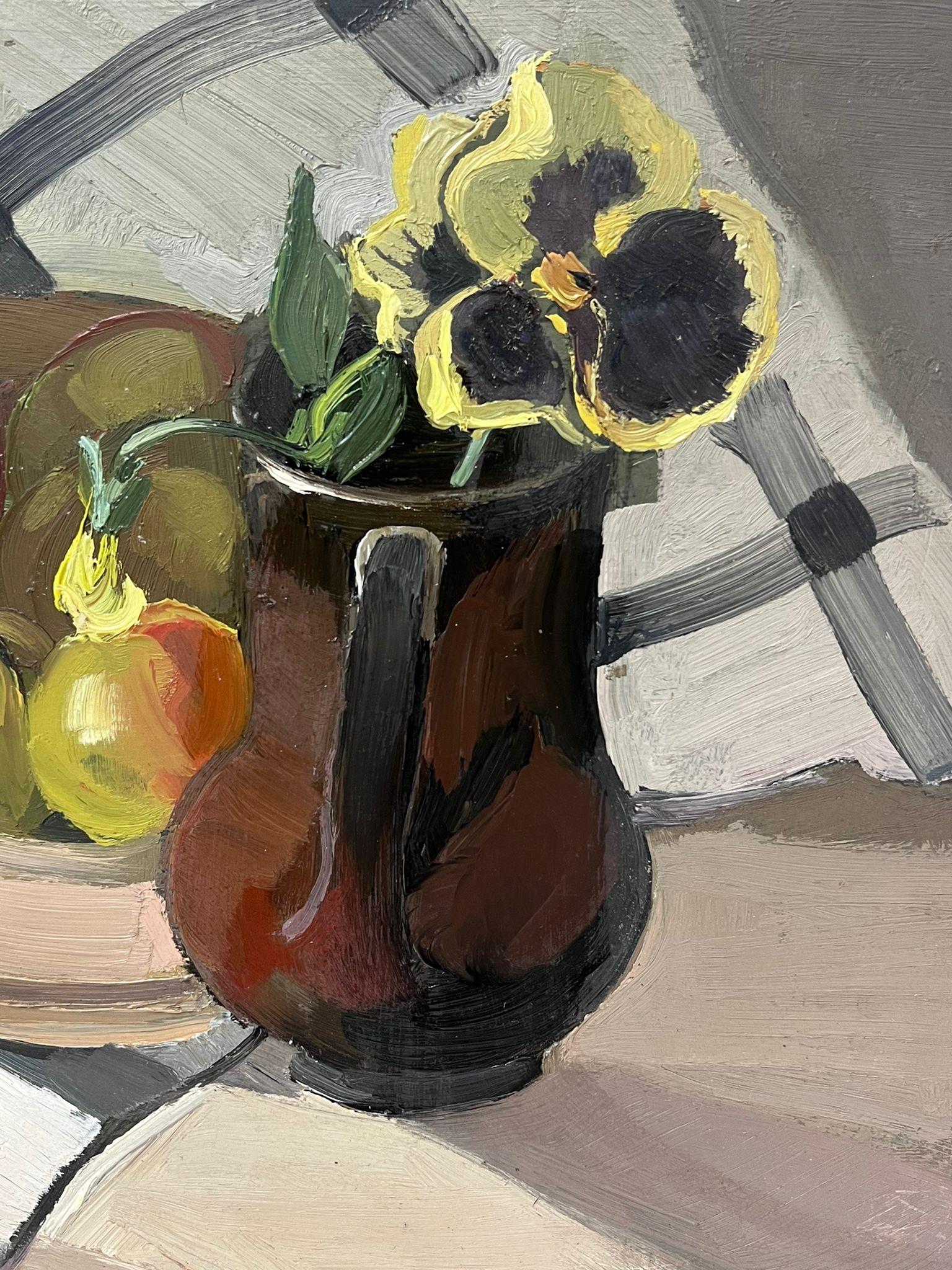French Interior Table
signed by Y. Blanchon, French 1950's Impressionist 
oil on board, unframed
painting: 13 x 16.5 inches
provenance: from a large private collection of this artists work in Northern France
condition: original, good and sound