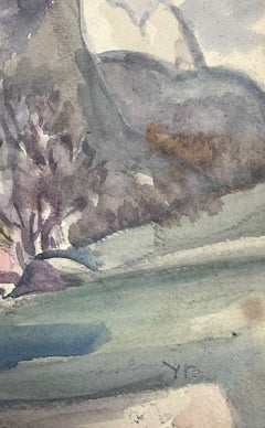 1930's French Watercolour Landscape Houses In Mountains