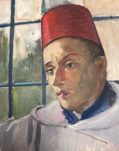 Vintage 1930's Portrait Of A Man Wearing a Fez Hat  