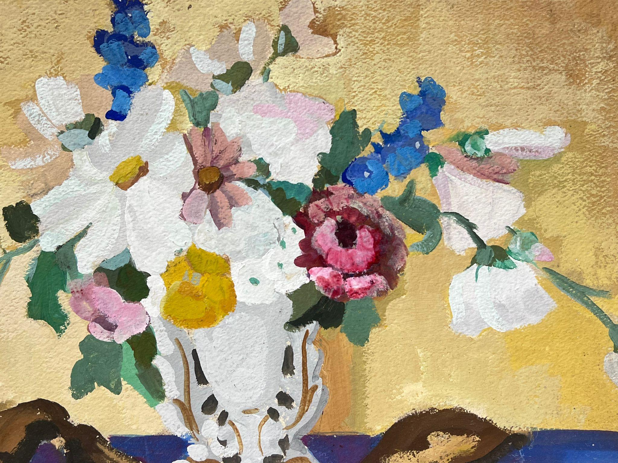 Fleurs dans un grand vase aquarelle impressionniste française des années 1930 - Painting de Y. Blanchon