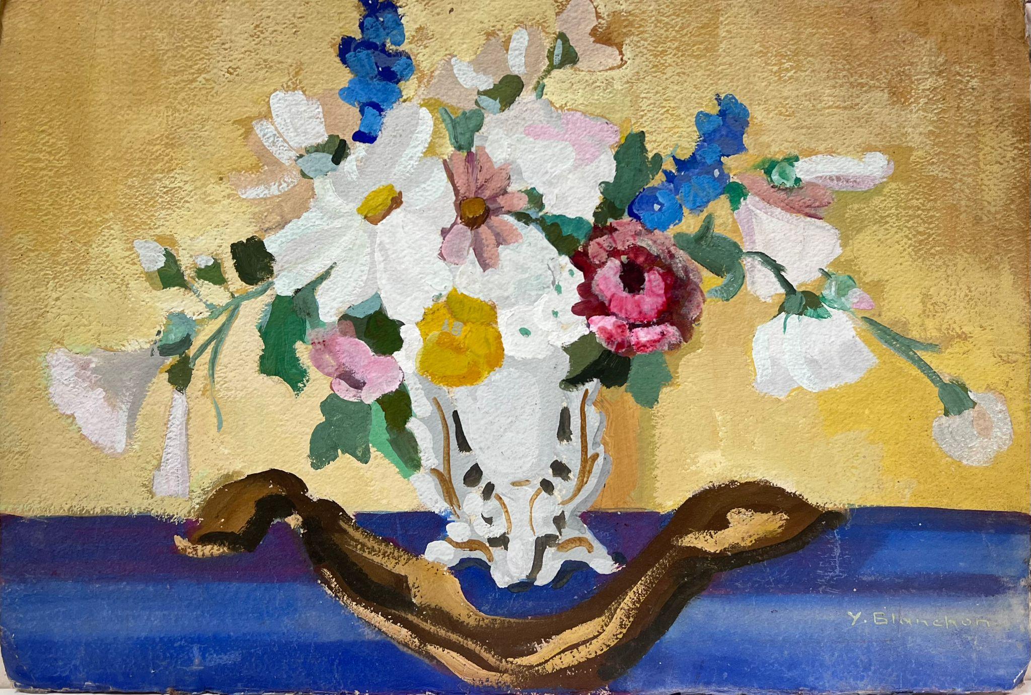 Fleurs dans un grand vase aquarelle impressionniste française des années 1930 en vente 2