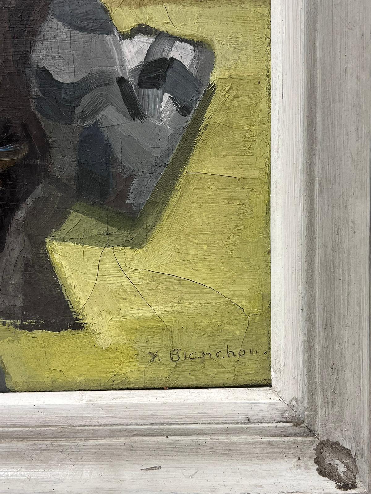 Nature morte impressionniste française Tournesols en jaune Table intérieure - Impressionnisme Painting par Y. Blanchon