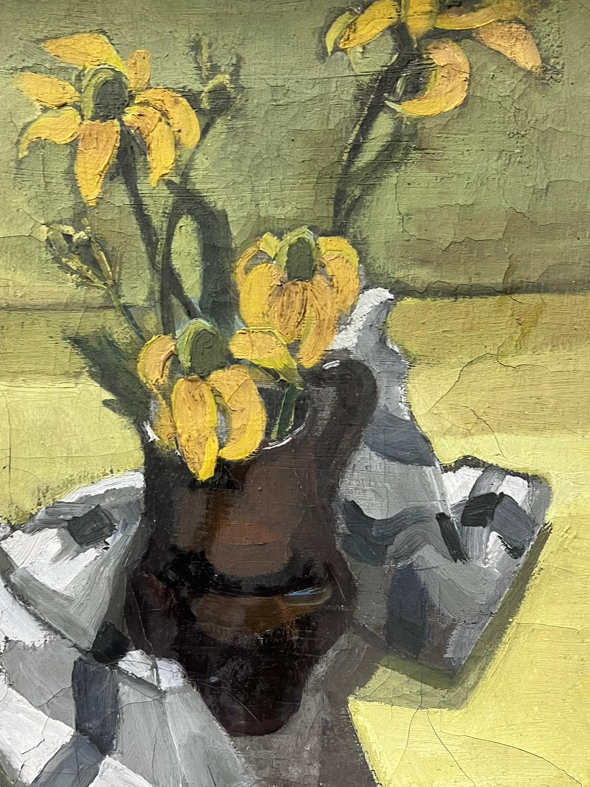 Französisches impressionistisches Stillleben des Impressionismus, Gemälde Sonnenblumen in gelbem Tisch, Interieur im Angebot 1