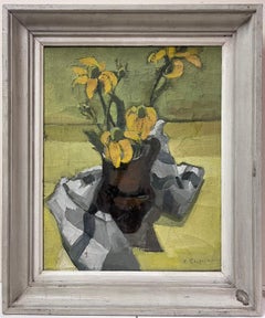 Nature morte impressionniste française Tournesols en jaune Table intérieure