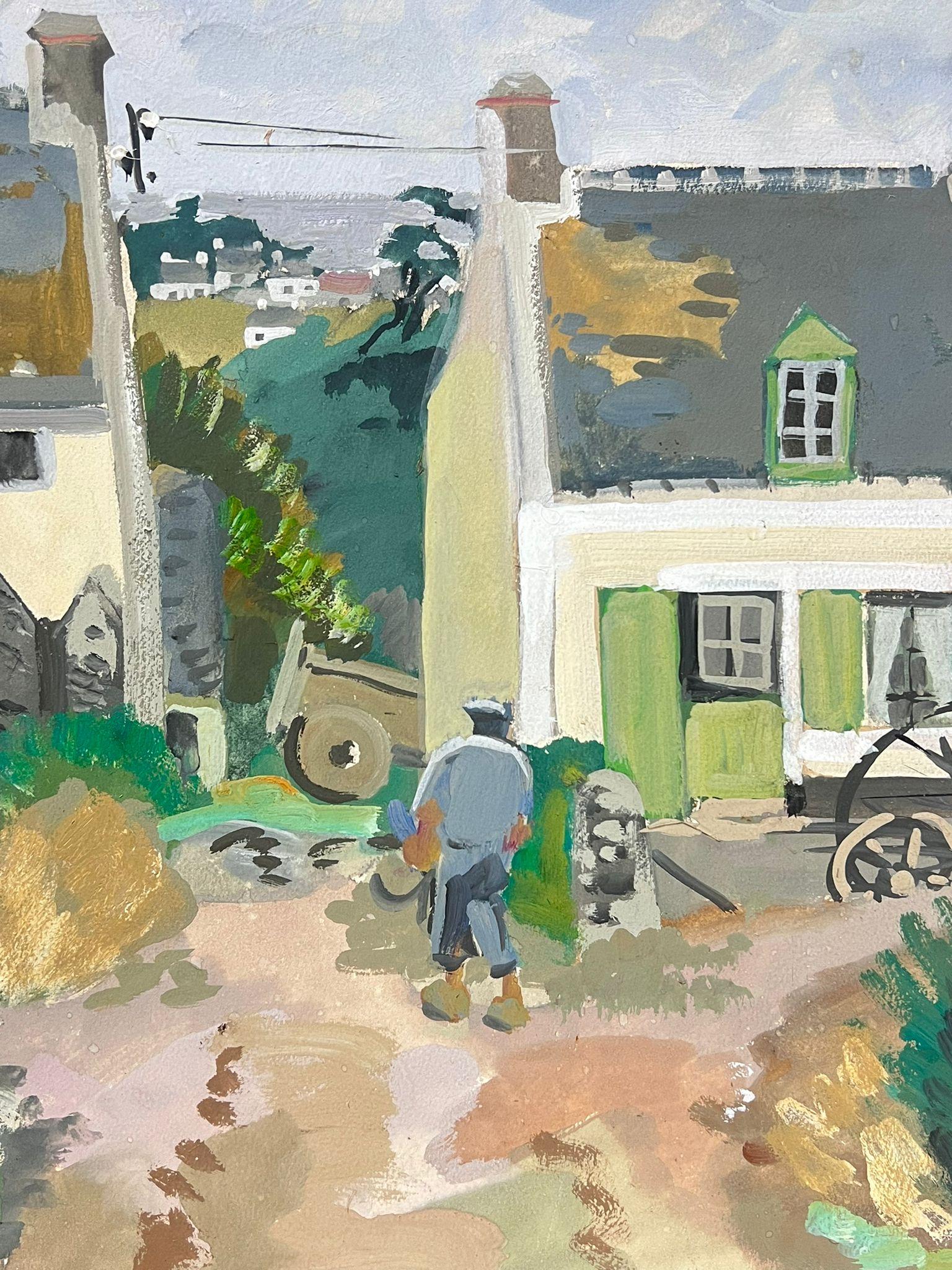Grey Figure Walking Through French Courtyard 1930's Impressionist For Sale 2