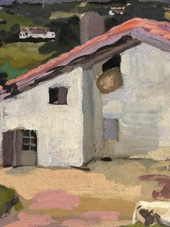 Red Roof Farm Barn Yard Gouache 1930's French Impressionist