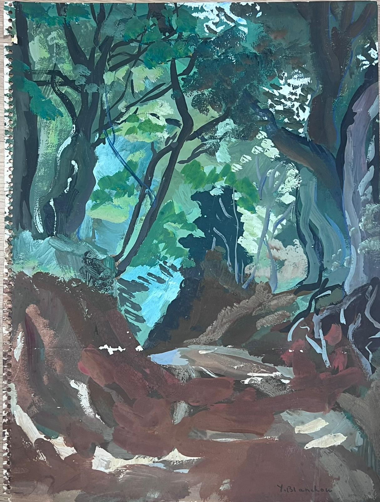 Pittura impressionista francese a guazzo degli anni '50 Greene & Greene Woodland - Painting Moderno di Y Blanchon