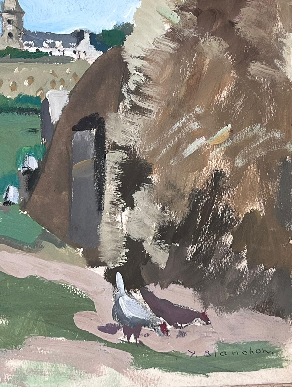 Innenhof des Bauernhofs 
von Y. Blanchon, französischer Künstler des Impressionismus der 1950er Jahre
signierte Gouache auf Künstlerpapier, ungerahmt
Gemälde: 12 x 16,5 Zoll
Provenienz: aus einer großen Privatsammlung dieses Künstlers in