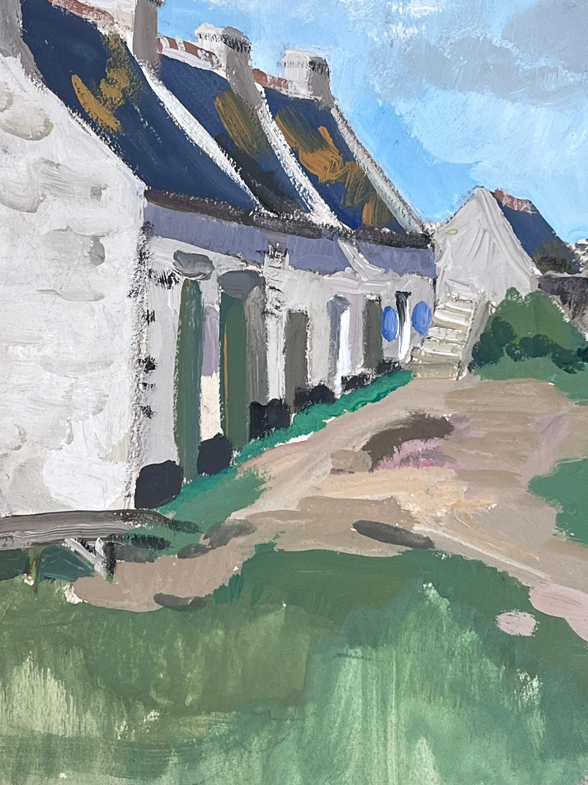 1950's French Impressionist Painting Farm Farm Yard Courtyard Landscape For Sale 1