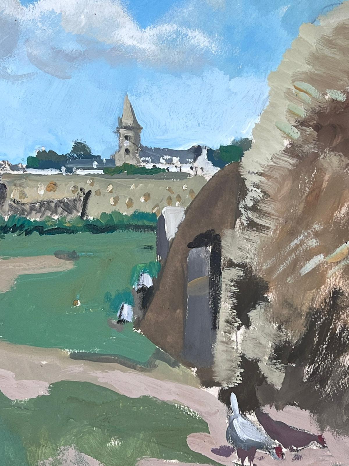 1950's French Impressionist Painting Farm Farm Yard Courtyard Landscape For Sale 1