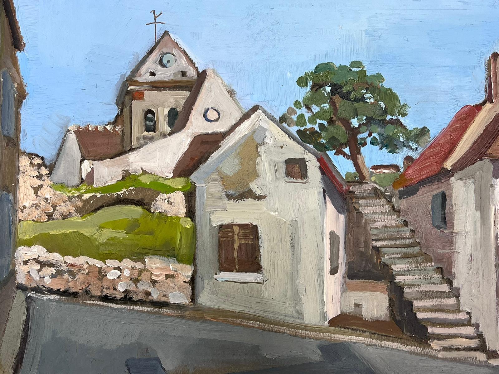Les marches de l'église
par Y. Blanchon, impressionniste français des années 1950  
huile sur papier d'artiste, non encadrée
peinture : 13 x 16.5 pouces
provenance : d'une grande collection privée de cet artiste dans le nord de la France
état :