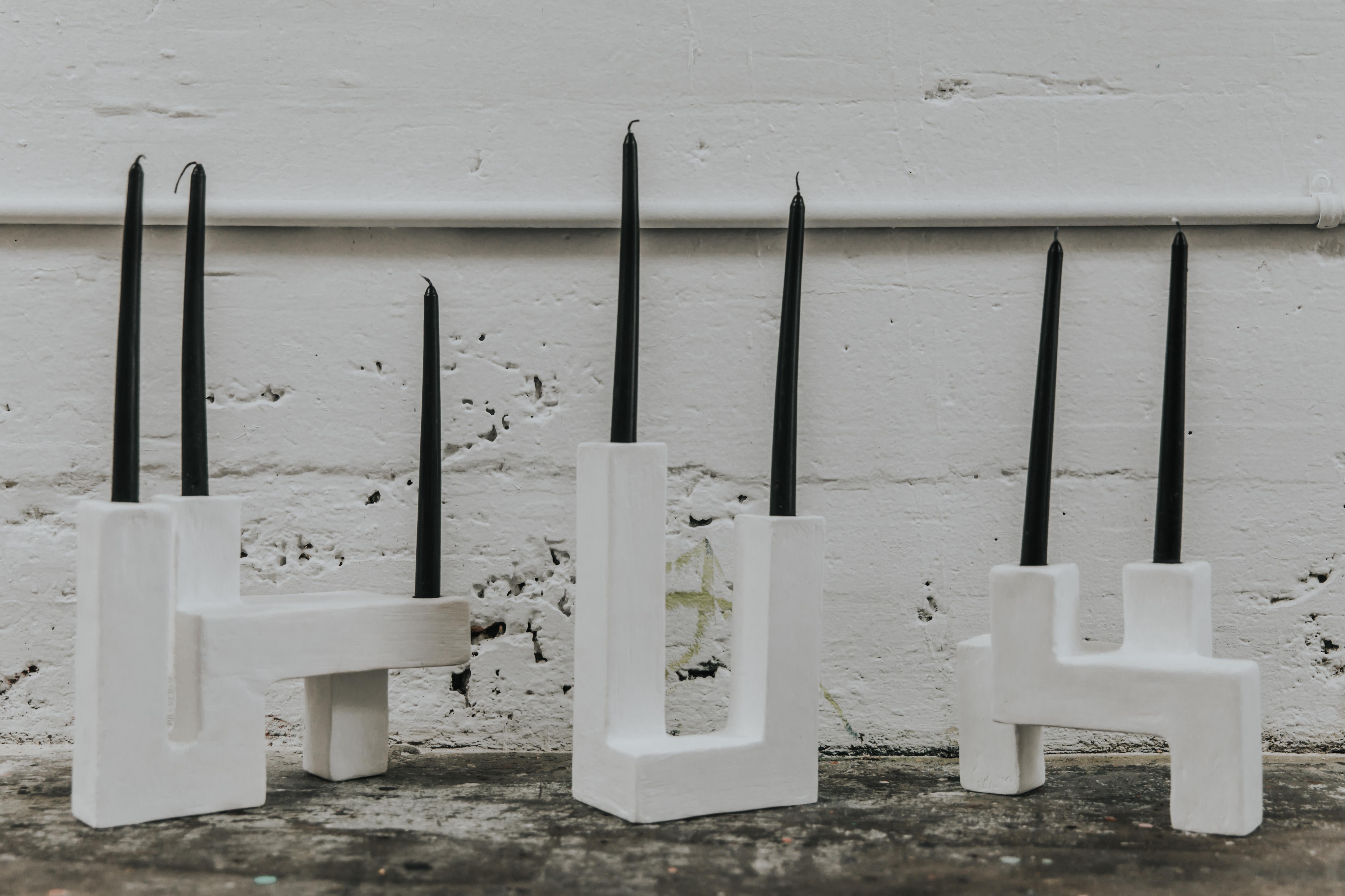 Contemporary Y Candle Holder in Gypsum & Fiberglass by Brent Warr Studios For Sale