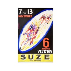 Original poster of cycling for the 6 days race in Paris at the Cel'd'Hiv