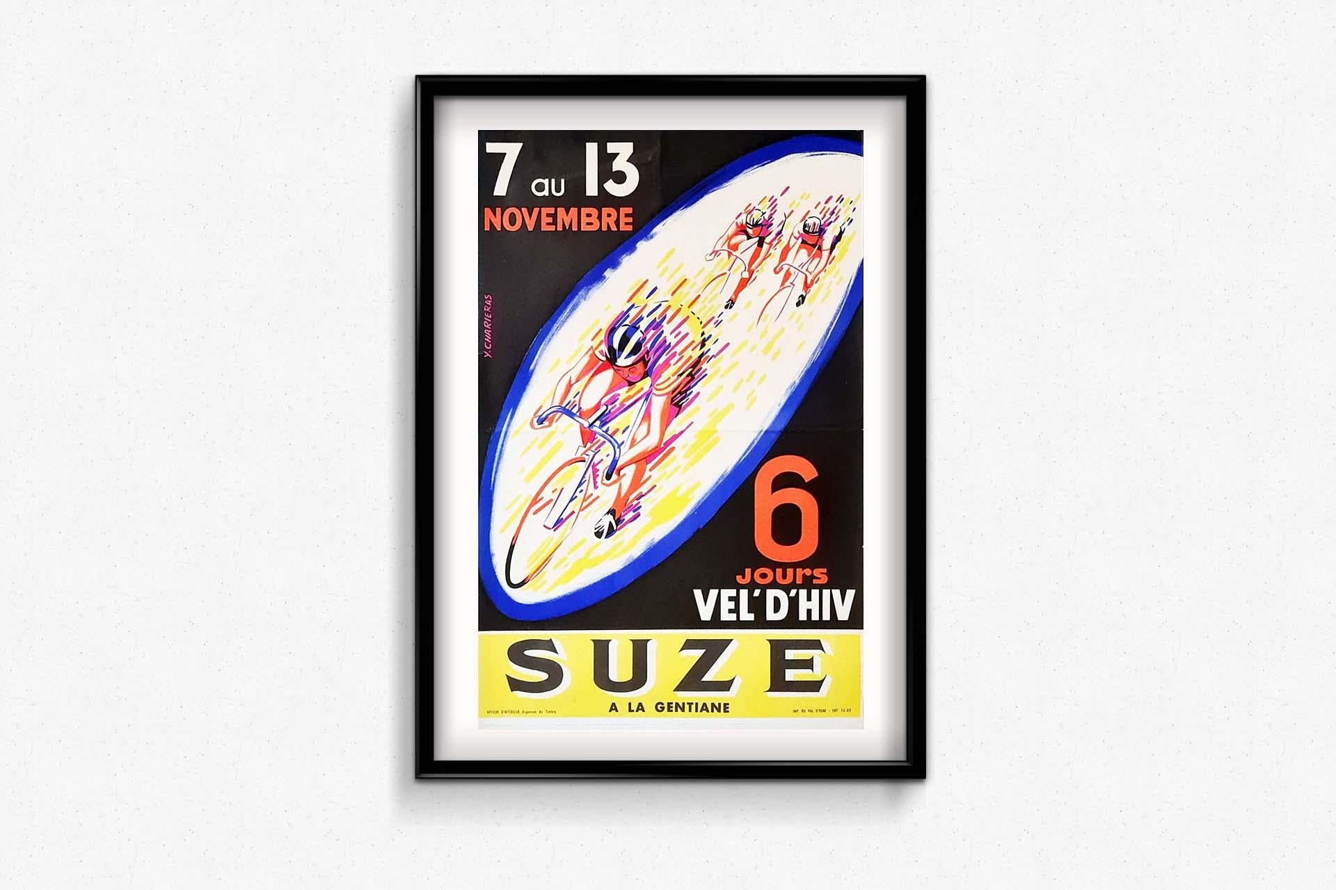 Original poster of cycling for the 6 days race in Paris at the Cel'd'Hiv For Sale 2
