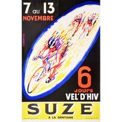 Original poster of cycling for the 6 days race in Paris at the Cel'd'Hiv