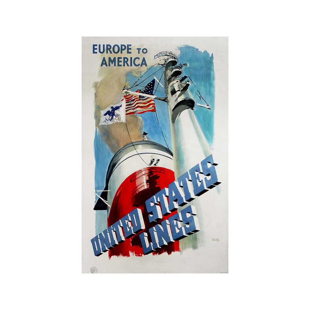 1950 original travel poster for the United States Lines Europe to America For Sale 2