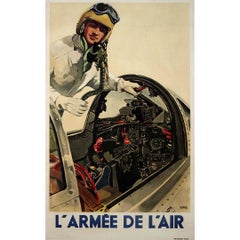 Circa 1950 original poster by Y. Delfo promotes the French Air Force