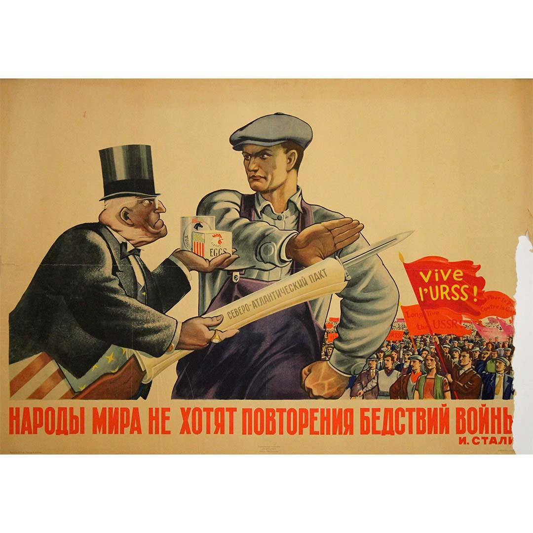 1949 Original Soviet Propaganda Poster by Y. Ganf “People Against War”
