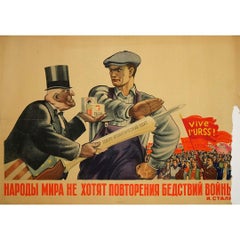 1949 Original Soviet Propaganda Poster by Y. Ganf “People Against War”