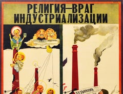 Original Vintage Soviet Poster Religion Is The Enemy Of Industrialisation USSR